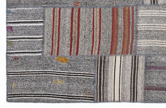 Teselya 1279 Grey Striped Wool Handmade Area Rug 5'3" x 7'7"