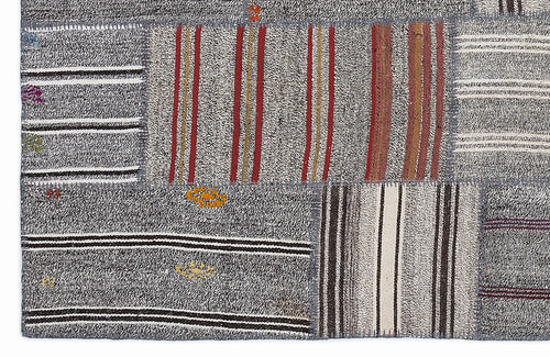 Teselya 1279 Grey Striped Wool Handmade Area Rug 5'3" x 7'7"