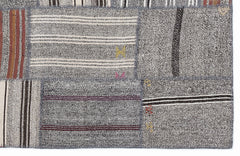 Teselya 1279 Grey Striped Wool Handmade Area Rug 5'3" x 7'7"