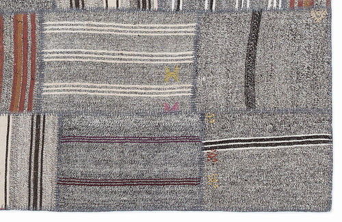 Teselya 1279 Grey Striped Wool Handmade Area Rug 5'3" x 7'7"