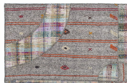 Teselya 1280 Beige Striped Wool Handmade Area Rug 5'3" x 7'7"