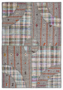 Teselya 1280 Beige Striped Wool Handmade Area Rug 5'3" x 7'7"