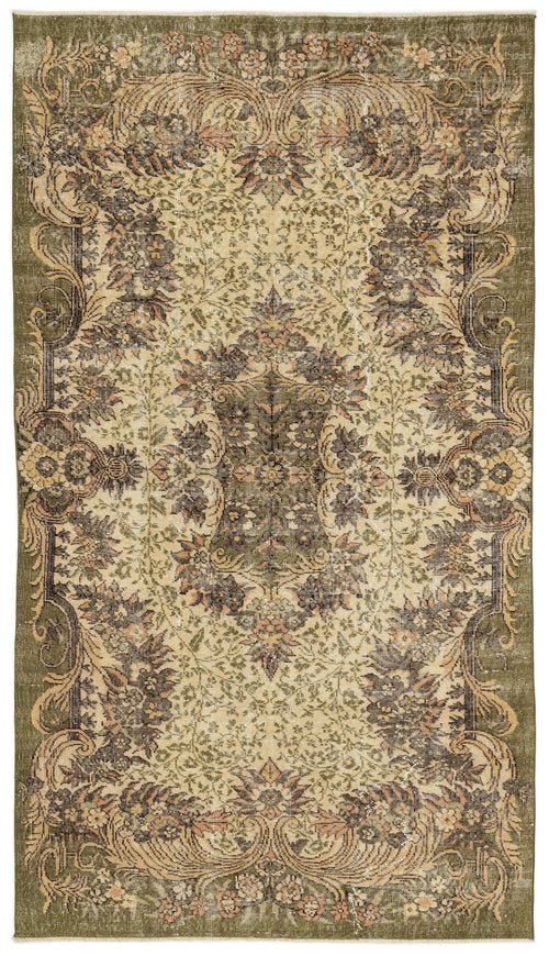 Atina Green Vintage Wool Handmade Area Rug 5'2" x 8'8"
