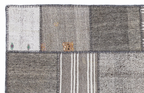 Teselya 1281 Grey Striped Wool Handmade Area Rug 5'3" x 7'7"