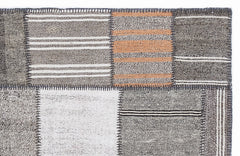 Teselya 1281 Grey Striped Wool Handmade Area Rug 5'3" x 7'7"