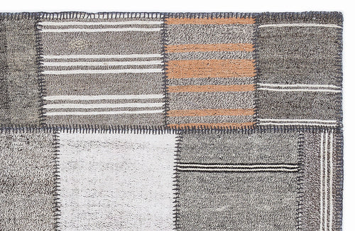 Teselya 1281 Grey Striped Wool Handmade Area Rug 5'3" x 7'7"