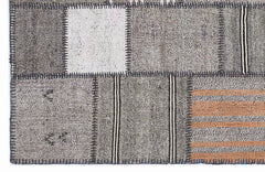 Teselya 1281 Grey Striped Wool Handmade Area Rug 5'3" x 7'7"