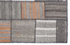 Teselya 1281 Grey Striped Wool Handmade Area Rug 5'3" x 7'7"
