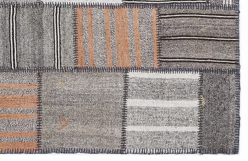 Teselya 1281 Grey Striped Wool Handmade Area Rug 5'3" x 7'7"