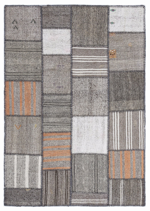 Teselya 1281 Grey Striped Wool Handmade Area Rug 5'3" x 7'7"