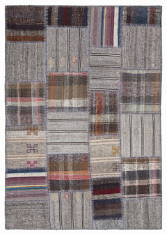 Teselya 1282 Beige Striped Wool Handmade Area Rug 5'3" x 7'7"