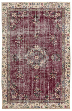 Atina Burgundy Classic Wool Handmade Area Rug 5'5" x 8'8"
