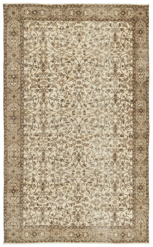 Atina Beige Vintage Wool Handmade Area Rug 5'7" x 9'1"