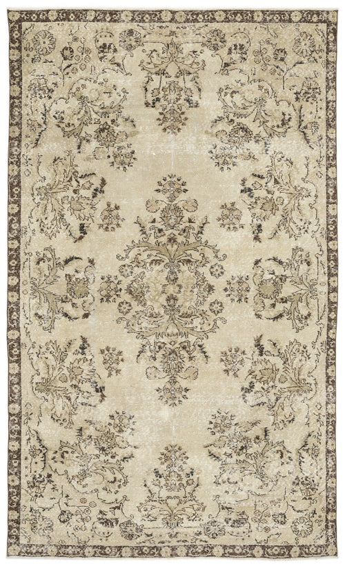 Atina Beige Vintage Wool Handmade Area Rug 6'3" x 10'6"