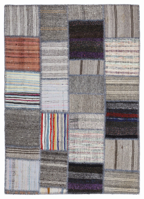 Teselya 1284 Beige Striped Wool Handmade Area Rug 5'3" x 7'7"