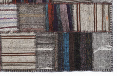 Teselya 1285 Beige Striped Wool Handmade Area Rug 5'3" x 7'7"