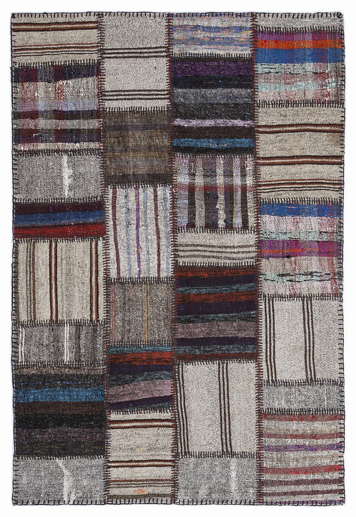 Teselya 1285 Beige Striped Wool Handmade Area Rug 5'3" x 7'7"
