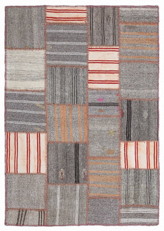 Teselya 1286 Beige Striped Wool Handmade Area Rug 5'3" x 7'7"