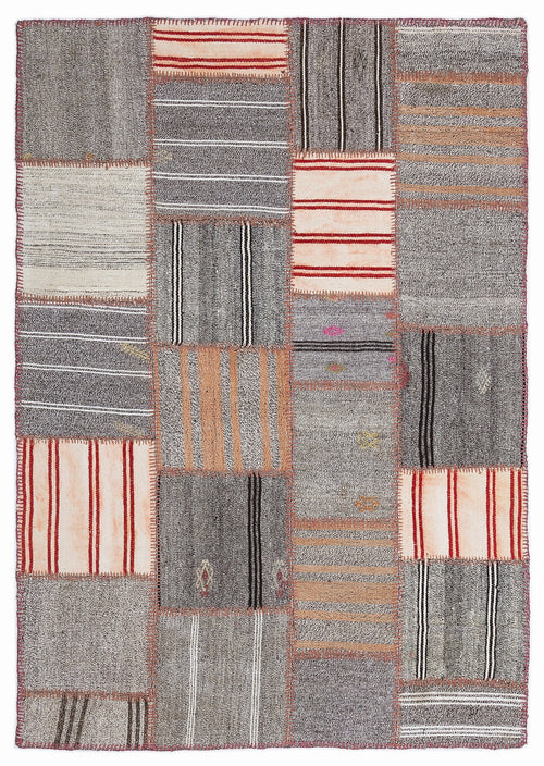 Teselya 1286 Beige Striped Wool Handmade Area Rug 5'3" x 7'7"