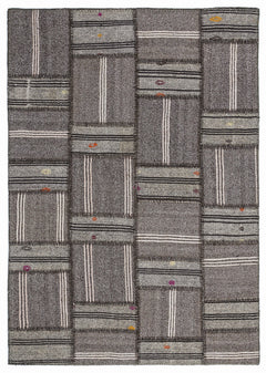 Teselya 1287 Brown Striped Wool Handmade Area Rug 5'3" x 7'7"