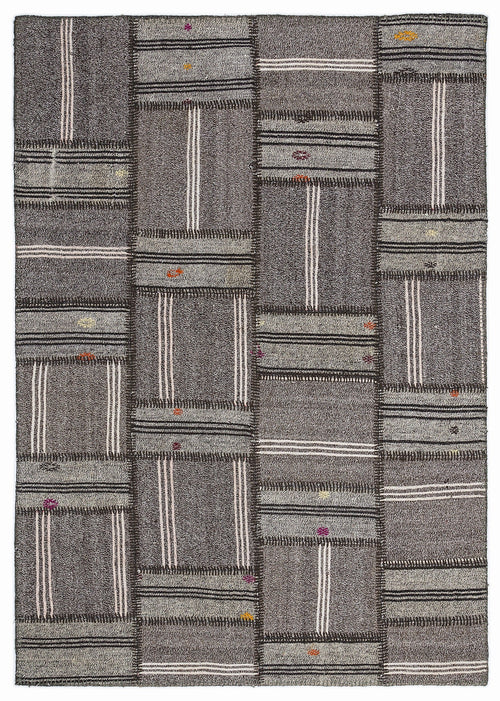 Teselya 1287 Brown Striped Wool Handmade Area Rug 5'3" x 7'7"