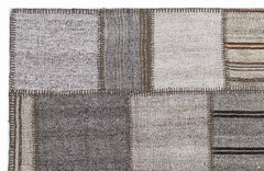 Teselya 1288 Beige Striped Wool Handmade Area Rug 5'3" x 7'7"