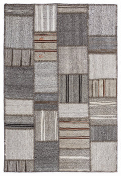 Teselya 1288 Beige Striped Wool Handmade Area Rug 5'3" x 7'7"