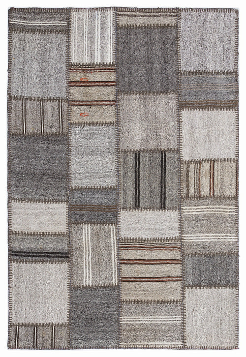 Teselya 1288 Beige Striped Wool Handmade Area Rug 5'3" x 7'7"