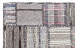 Teselya 1289 Grey Striped Wool Handmade Area Rug 5'3" x 7'7"