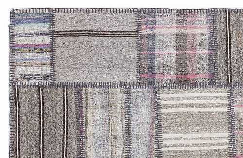 Teselya 1289 Grey Striped Wool Handmade Area Rug 5'3" x 7'7"