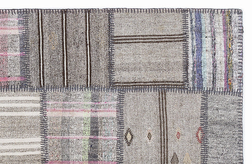 Teselya 1289 Grey Striped Wool Handmade Area Rug 5'3" x 7'7"