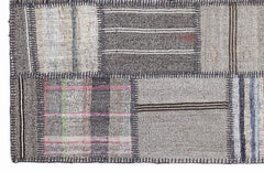 Teselya 1289 Grey Striped Wool Handmade Area Rug 5'3" x 7'7"