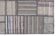 Teselya 1289 Grey Striped Wool Handmade Area Rug 5'3" x 7'7"