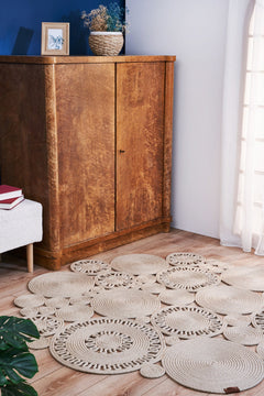 Handmade Jute Rug – Beige Geometric Cotton Yarn Area Carpet for Living Room