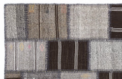 Teselya 1290 Grey Striped Wool Handmade Area Rug 5'3" x 7'7"
