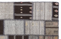 Teselya 1290 Grey Striped Wool Handmade Area Rug 5'3" x 7'7"