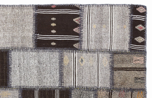 Teselya 1290 Grey Striped Wool Handmade Area Rug 5'3" x 7'7"