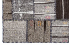 Teselya 1290 Grey Striped Wool Handmade Area Rug 5'3" x 7'7"