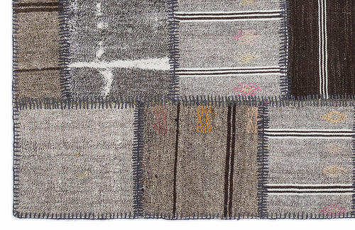 Teselya 1290 Grey Striped Wool Handmade Area Rug 5'3" x 7'7"