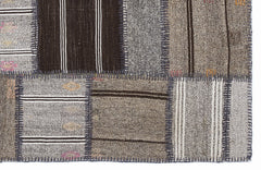 Teselya 1290 Grey Striped Wool Handmade Area Rug 5'3" x 7'7"