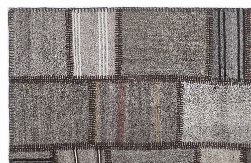 Teselya 1292 Grey Striped Wool Handmade Area Rug 5'3" x 7'7"