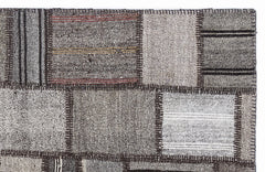 Teselya 1292 Grey Striped Wool Handmade Area Rug 5'3" x 7'7"
