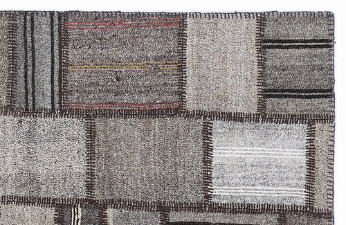Teselya 1292 Grey Striped Wool Handmade Area Rug 5'3" x 7'7"