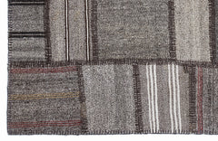 Teselya 1292 Grey Striped Wool Handmade Area Rug 5'3" x 7'7"
