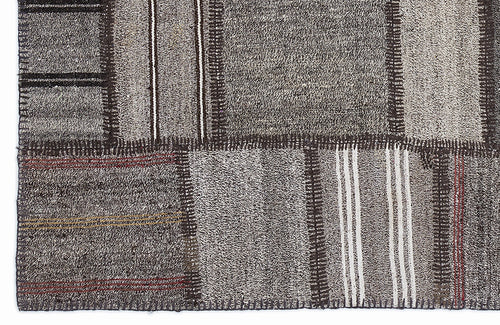 Teselya 1292 Grey Striped Wool Handmade Area Rug 5'3" x 7'7"