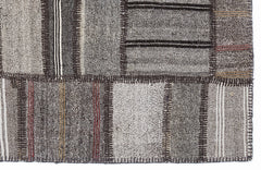 Teselya 1292 Grey Striped Wool Handmade Area Rug 5'3" x 7'7"