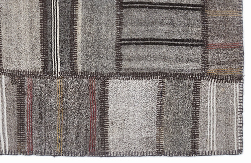 Teselya 1292 Grey Striped Wool Handmade Area Rug 5'3" x 7'7"