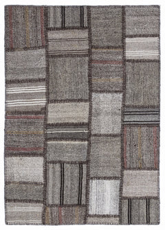 Teselya 1292 Grey Striped Wool Handmade Area Rug 5'3" x 7'7"
