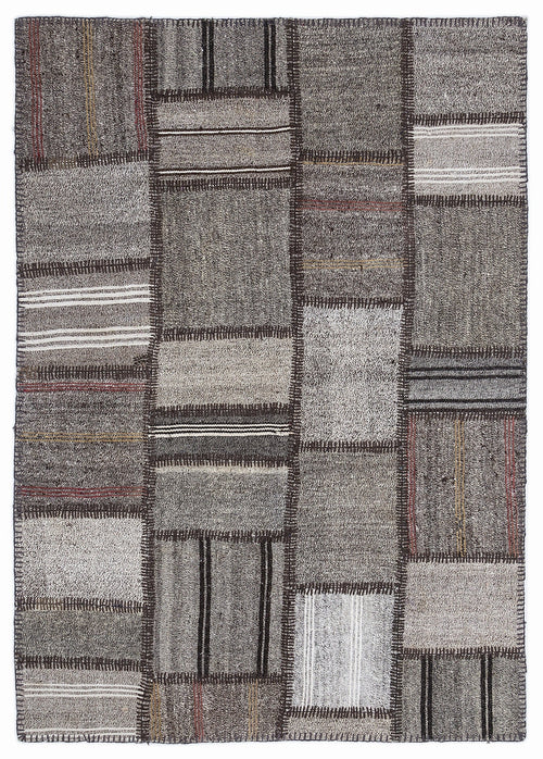 Teselya 1292 Grey Striped Wool Handmade Area Rug 5'3" x 7'7"