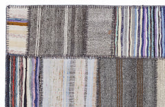 Teselya 1293 Beige Striped Wool Handmade Area Rug 5'3" x 7'7"